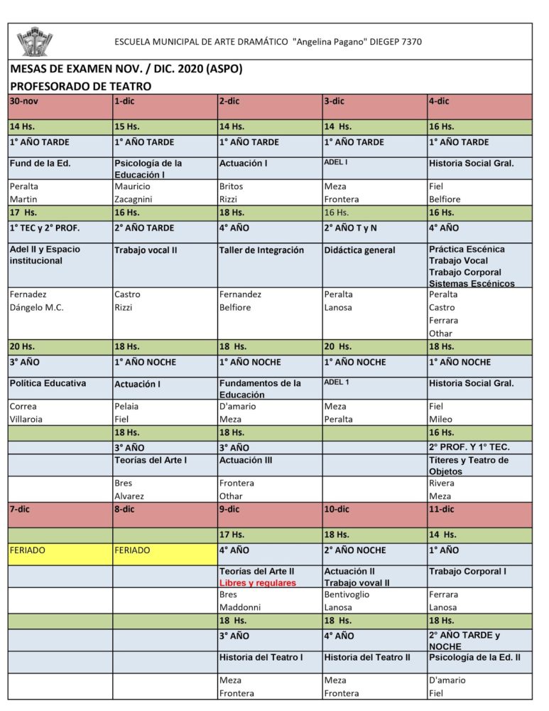 Cronograma De Ex Menes Finales Noviembre Diciembre Escuela